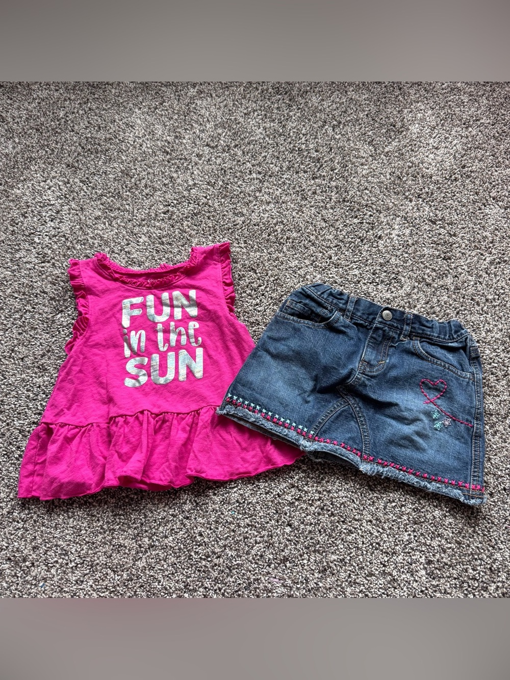 Pink Girls' 'Fun in the Sun' Ruffle Tank with Denim Skort